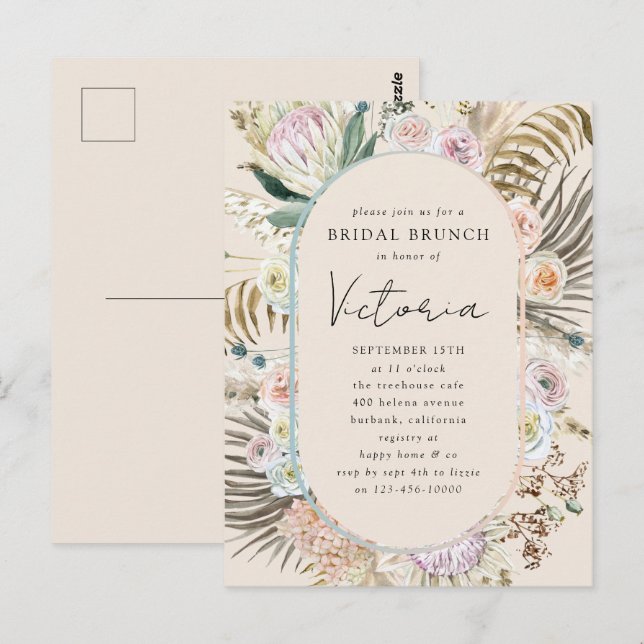 Invitation de brunch de mariage floral à l'herbe d (Devant / Derrière)