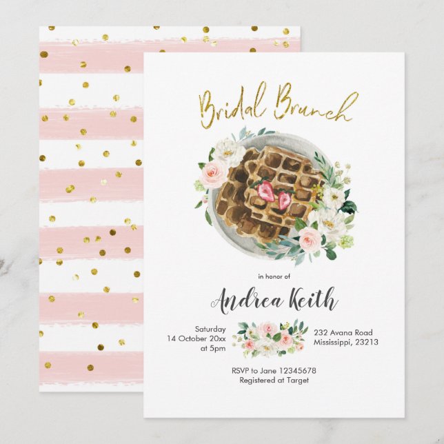 Invitation de brunch de mariage rose floral (Devant / Derrière)