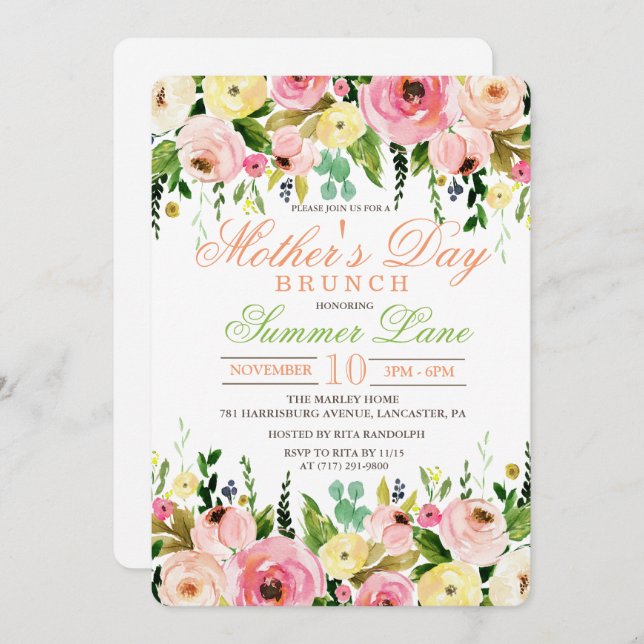 Invitation de brunch du jour de mère (Devant / Derrière)