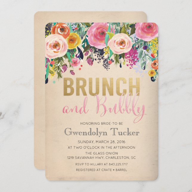 Invitation de Brunch et de Bubbly (Devant / Derrière)