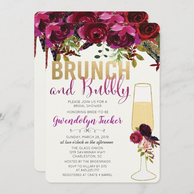 Invitation de Brunch et de Bubbly (Devant / Derrière)