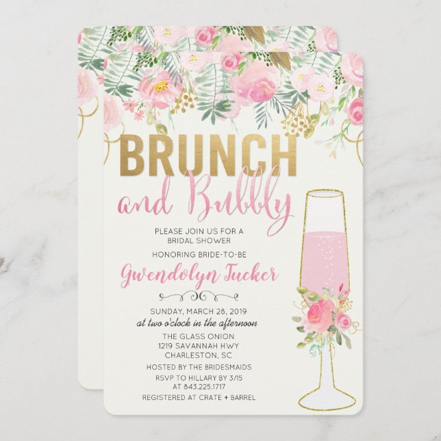 Invitation de Brunch et de Bubbly (Devant / Derrière)