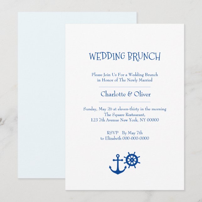 Invitation de Brunch Mariage nautique (Devant / Derrière)