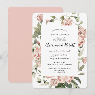 Invitation de brunch post-mariage fleuri rose rust