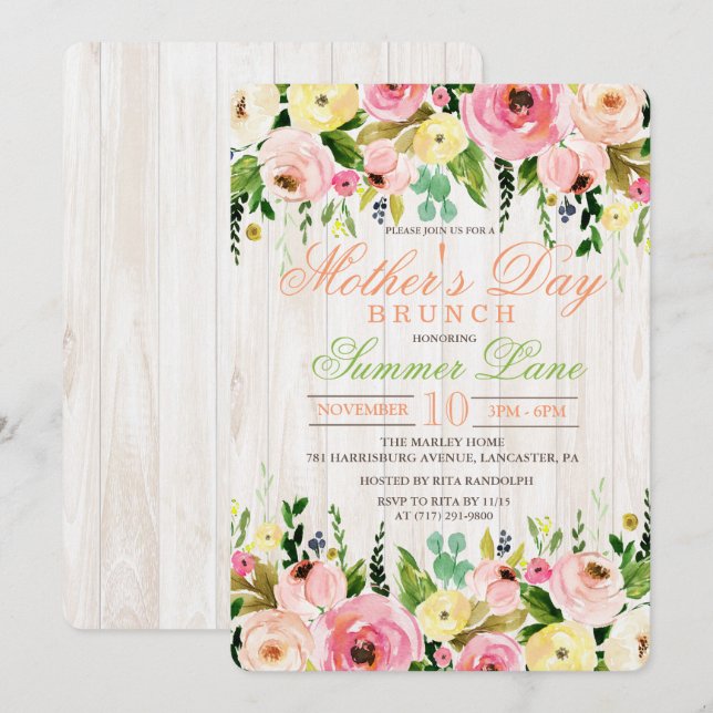 Invitation de brunch pour la fête des mères (Devant / Derrière)