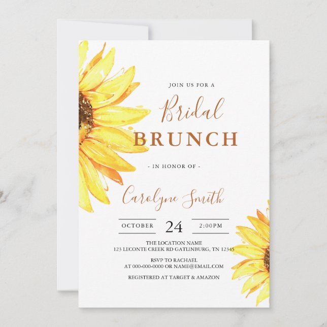 Invitation de Brunch pour la nuptiale de tournesol (Devant)