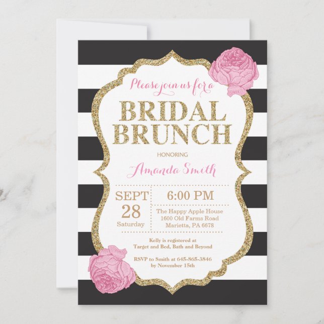 Invitation de Brunch pour la nuptiale noire rose e (Devant)