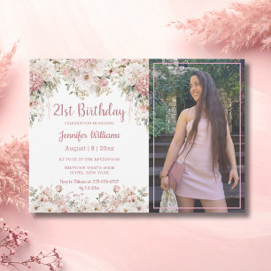 Invitation de budget photo florale rose pour 21e a
