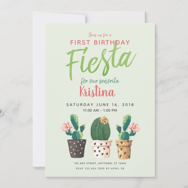 Invitation de cactus fêtes d'anniversaire (Devant)