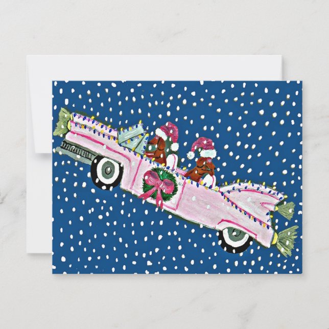 Invitation de Cadillac de Noël de Santa de teckel (Devant)