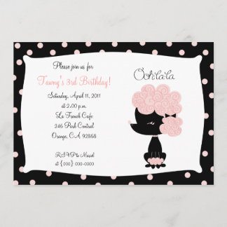 Invitation De CANICHE anniversaire FRANÇAIS ROSE de la La 5x7