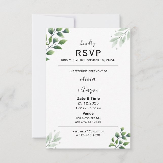 Invitation de carte Boho Green RSVP (Devant)