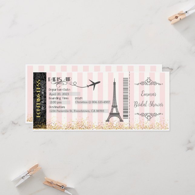Invitation de carte d'embarquement pour Paris, Ann (Devant/Arrière en situation)