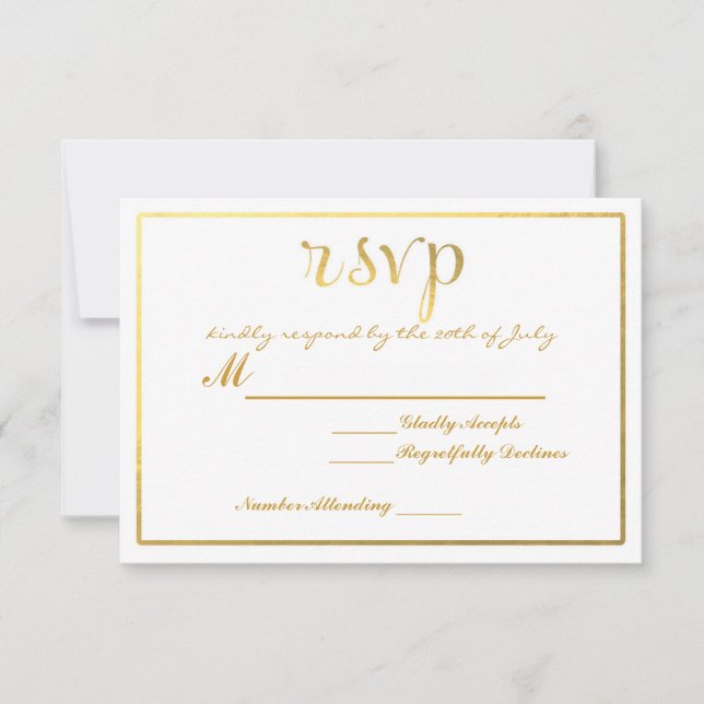 Invitation de carte Mariage Gold Foil RSVP (Devant)