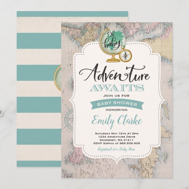 Invitation de carte pour Baby Shower Aventure en a (Devant / Derrière)