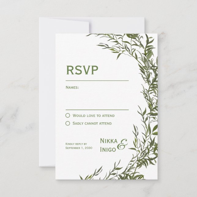 Invitation de carte RSVP Watercolor Greenery (Devant)