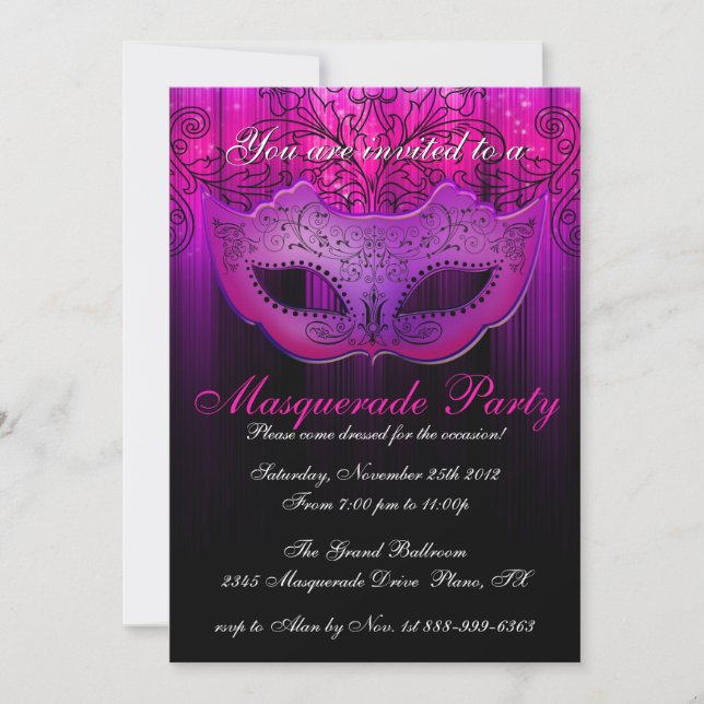 Invitation de célébration de fête masquée Rose & V (Devant)
