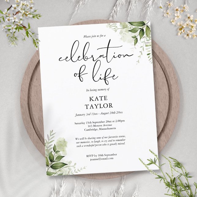 Invitation de célébration de vie en mémoire de la  (Greenery Celebration of Life Memorial Invitation)