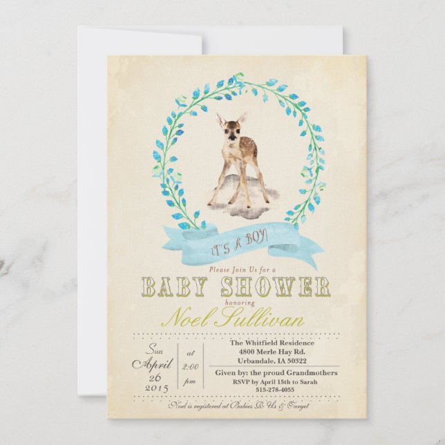 Invitation de cerfs Baby showers (Devant)