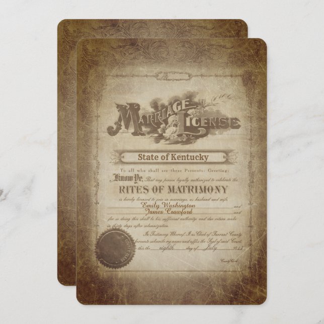 Invitation de certificat de mariage vintage (Devant / Derrière)