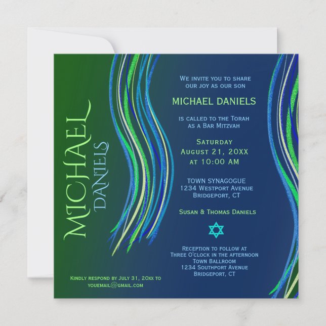 Invitation de châle de prière de Mitzvah de barre (Devant)