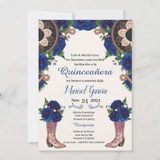 Invitation de Charra Quinceanera, Royal Blue Maria