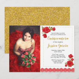 Invitation de Charro Quinceañera| Roses et dentell