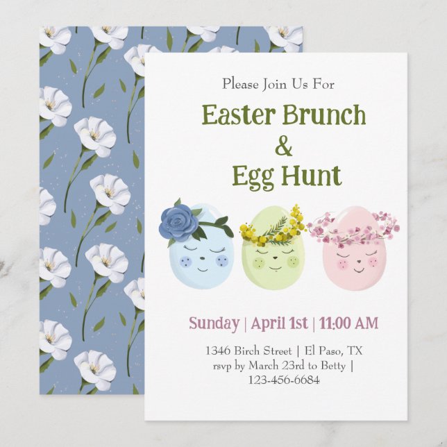 Invitation de chasse aux œufs de brunch de Pâques  (Devant / Derrière)