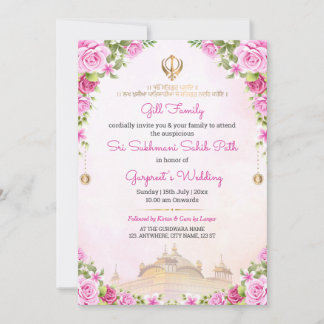 Invitation de chemin de Sukhmani Sahib à fleurs ro