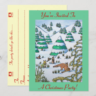 invitation de chrismas de scène de neige de renard