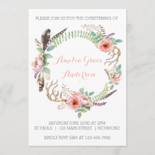 Invitation de Christening Girls - Rose Floral