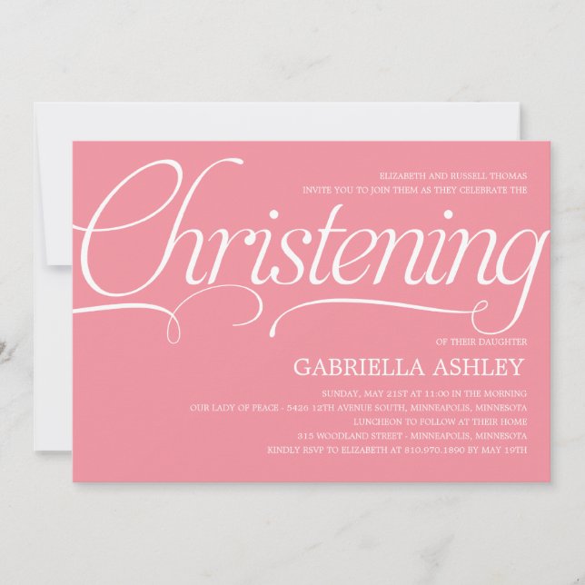 Invitation de Christening Script - Rose (Devant)