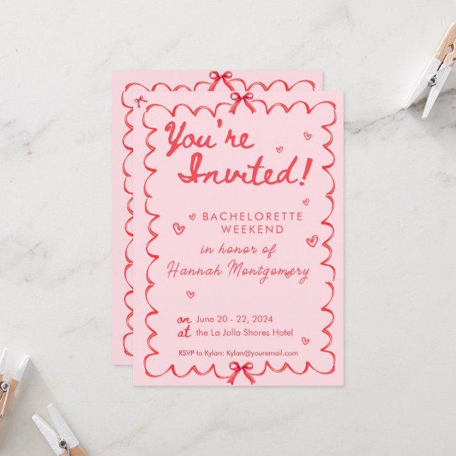 Invitation de chronologie de la Bachelorette rouge (Devant/Arrière en situation)