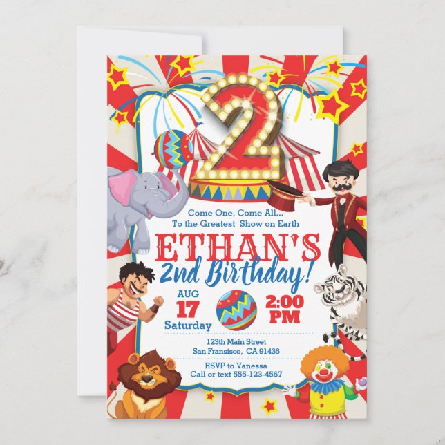 Invitation de Circus Party pour le 2e anniversaire (Devant)