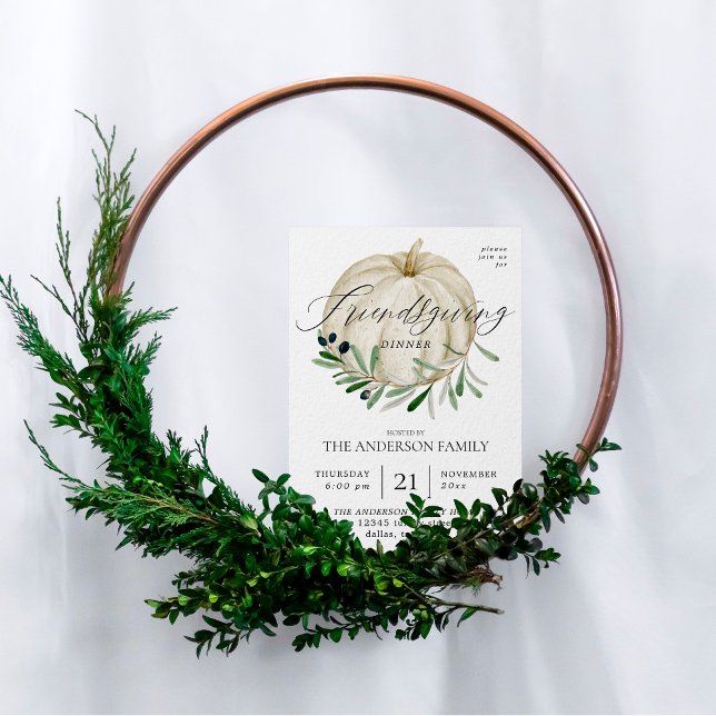 Invitation de Citrouille blanc Friendsgiving (Créateur téléchargé)