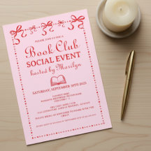 Invitation de club de lecture coquette rose rouge