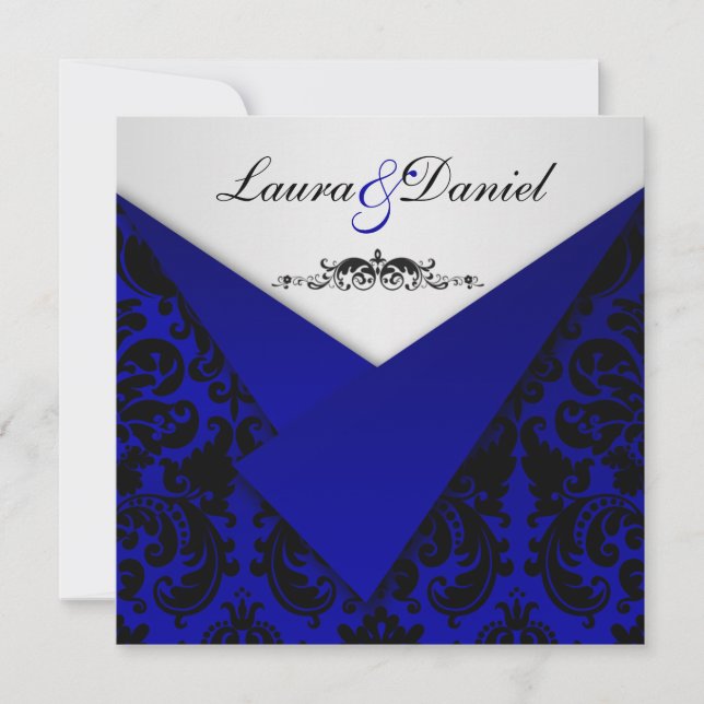 Invitation de Cobalt Blue and Black Mariage damass (Devant)