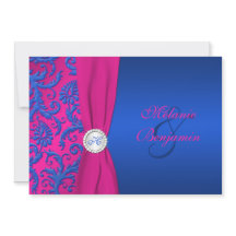 Invitation de Cobalt et Fuchsia Mariage damassé