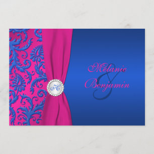 Invitation de Cobalt et Fuchsia Mariage damassé