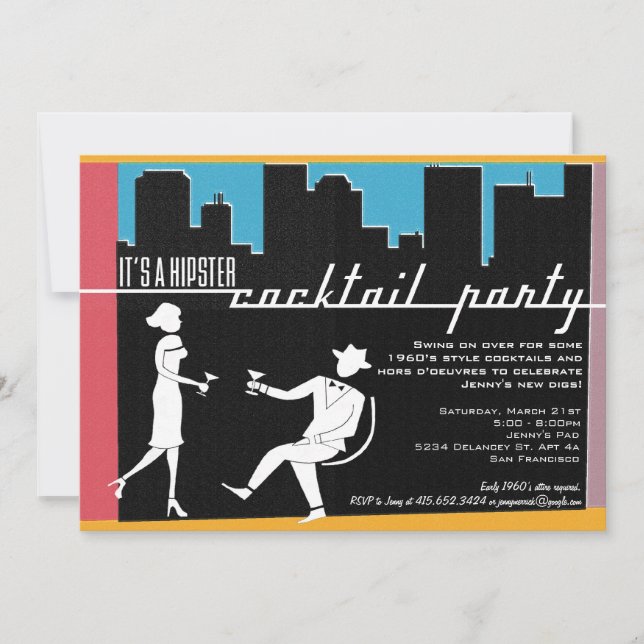 Invitation de cocktail des années 1960 de hippie (Devant)