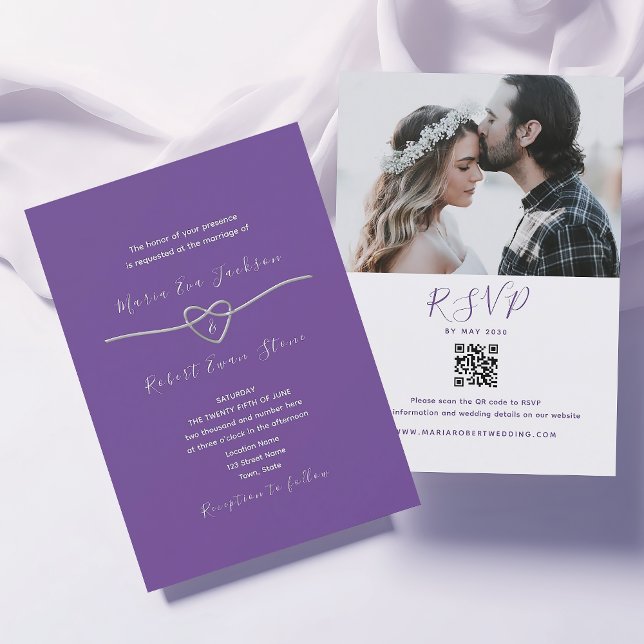 Invitation de code QR Mariage moderne violet (Créateur téléchargé)