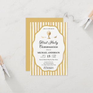 Invitation de Communion rayée avec une épingle jau