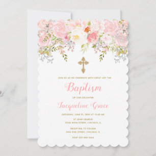 Invitation de communion rose et or floral