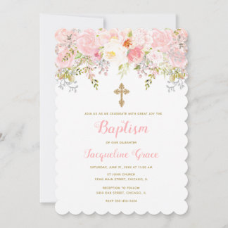 Invitation de communion rose et or floral