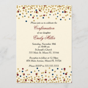 Invitation de confirmation confetti en rouge de la