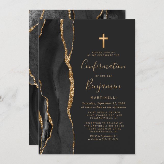 Invitation de confirmation de Black Agate Gold (Devant / Derrière)