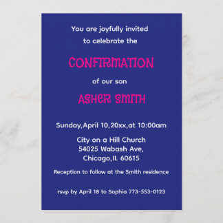 Invitation de confirmation de fils bleu royal et m