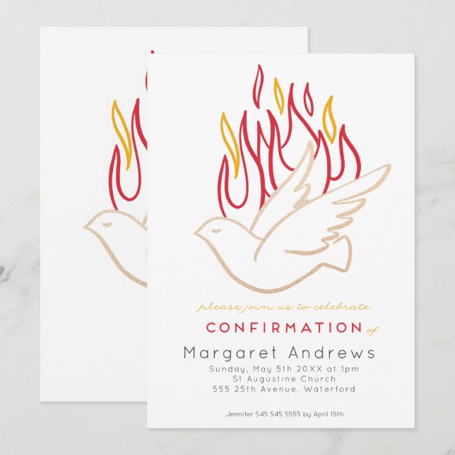 Invitation de confirmation de Golden Dove (Devant / Derrière)