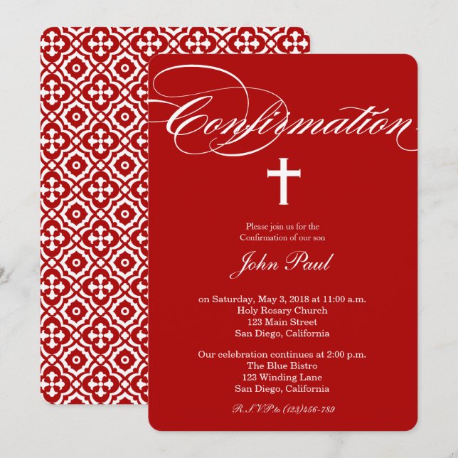Invitation de confirmation de la croix et du quatr (Devant / Derrière)