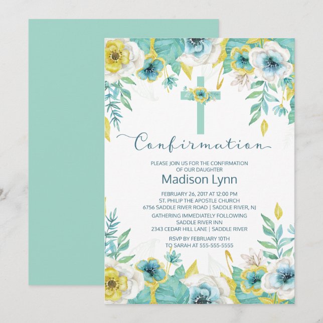 Invitation de confirmation de la croix florale de  (Devant / Derrière)